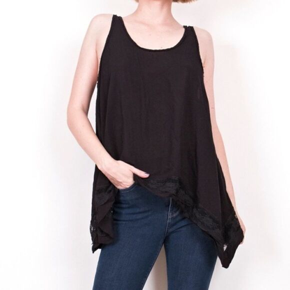 Free People Black Lace Handkerchief Hem Tank - Picture 2 of 11